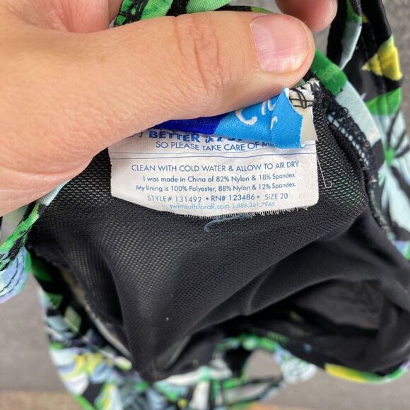 Swimsuits For All Swimsuit Women 20 Plus Green Floral V-Neck Sleeveless Lined - Picture 9 of 10